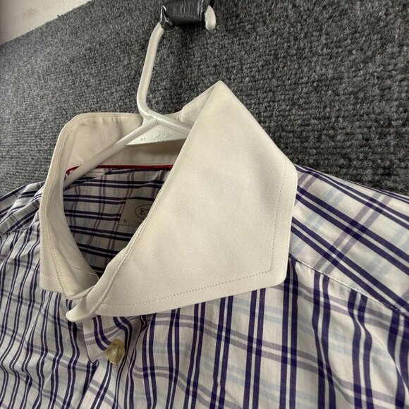 Eton 16.5 Long Sleeve Button Up Contrast Collar Preppy Purple Blue Plaid Cutaway - Picture 10 of 16
